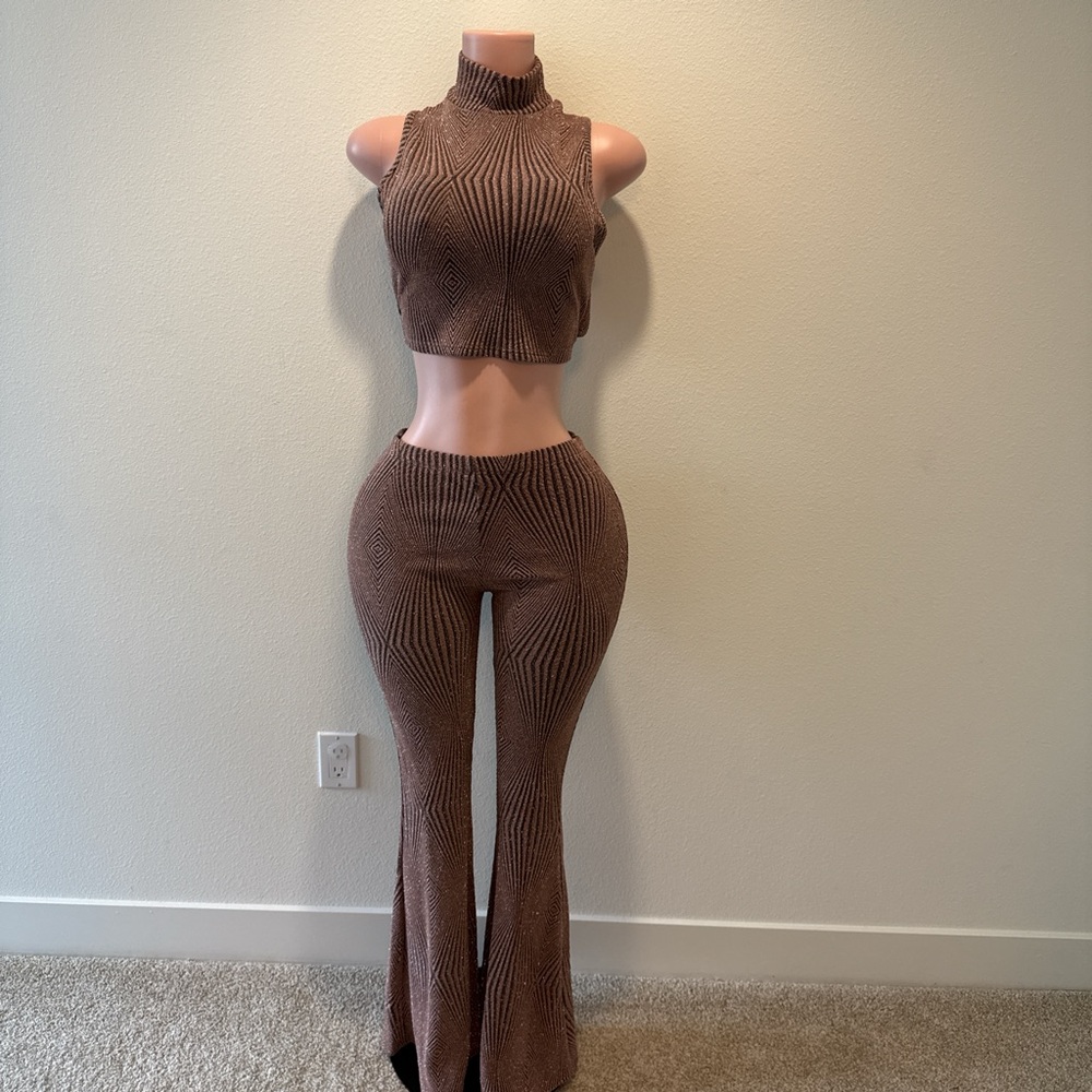Fashion Nova Brown Knit Flare Pants Set